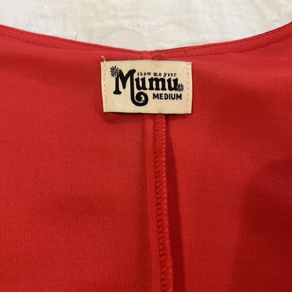 Show Me Your Mumu Red Kylie Mini Dress‎ Sz Med Flounce Sleeve V-neck Dressy - Picture 5 of 8